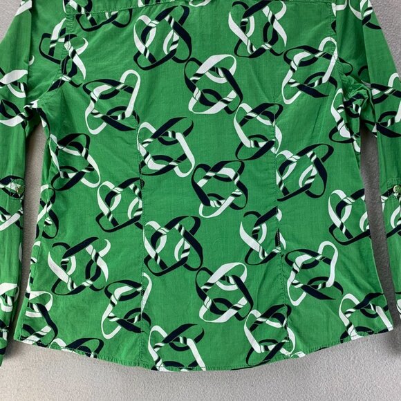 Liz Claiborne Womens Shirt Large Green Blue Button Up‎ Lightweight Nautical - Picture 6 of 12